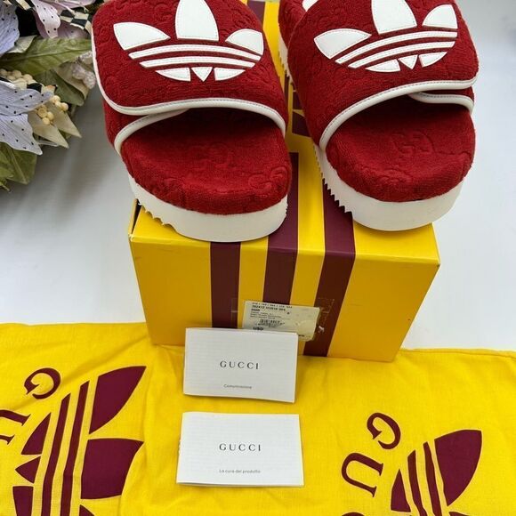 Men’s Gucci X Adidas, GG monogram, limited edition slides size 8, made in Italy - Picture 7 of 8